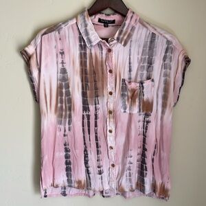 Velvet Heart Womens Small Pink Gray Tie Dye  Button Front